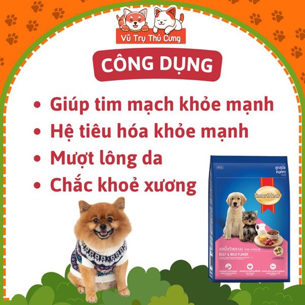 (1.3Kg) Thức ăn hạt SmartHeart Puppy dành cho Chó con vị Thịt bò và sữa