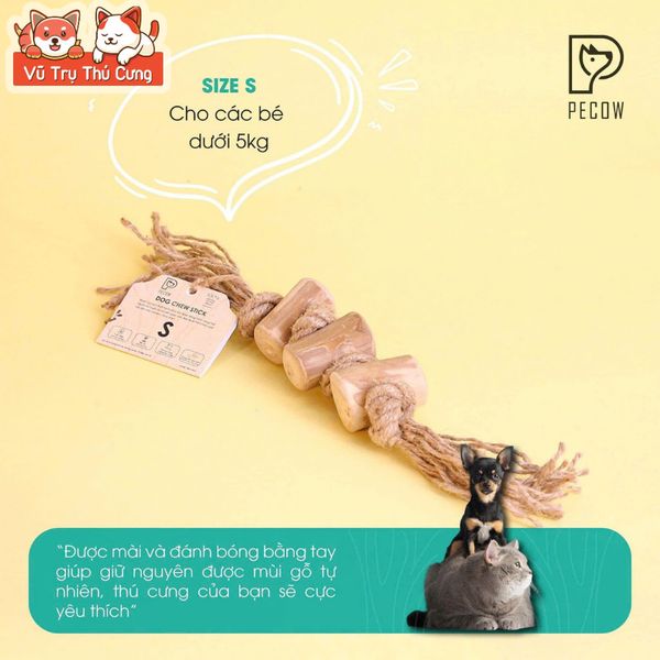 Đồ Chơi Cho Chó Dây Thừng 3 Cục Gỗ Pecow Gỗ Cà Phê Tự Nhiên