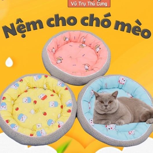 Nệm Ngủ Cho Chó Mèo Chất Liệu Nhung Êm Ái, Họa Tiết Đáng Yêu 50cm