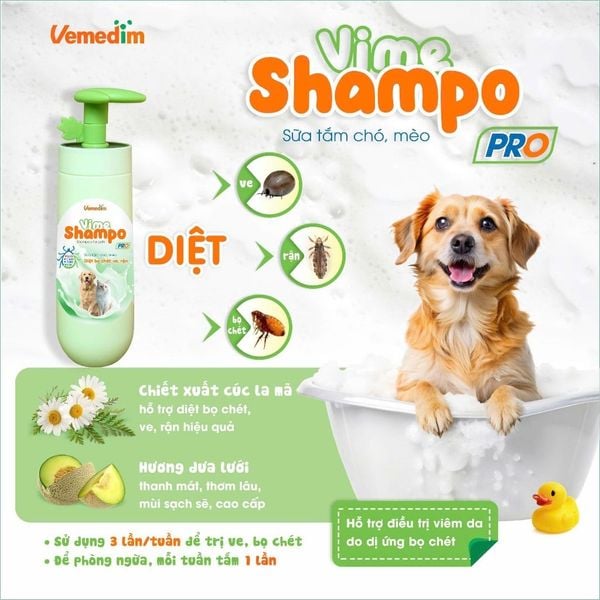 Sữa Tắm Làm Sạch Ve, Rận, Bọ Chét Cho Thú Cưng Vime Shampo Pro 300ml