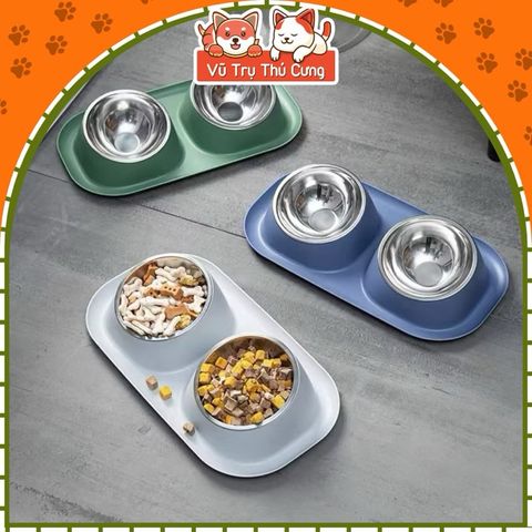 Bát Ăn Cho Chó Mèo Chống Kiến Kèm 2 Chén Inox