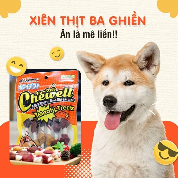 Snack Cho Chó Que Da Bò Cuốn Thịt Xiên 3 Vị DoggyMan (6 Xiên)