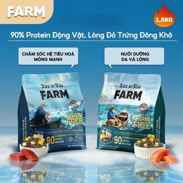 Thức Ăn Hạt Cho Mèo Bite Of Wild Farm 1,5kg Vị Cá Hồi, Mượt Lông Da, Không Ngũ Côc, Topping Thịt Sấy2