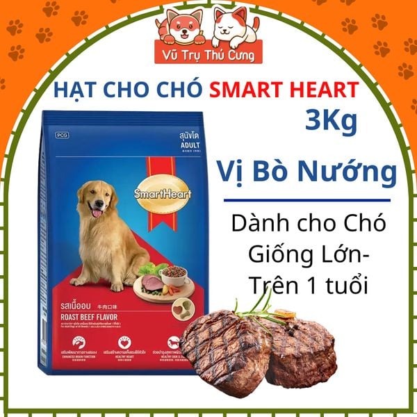 Hạt Cho Chó Trưởng Thành Vị Bò Nướng SmartHeart 3kg