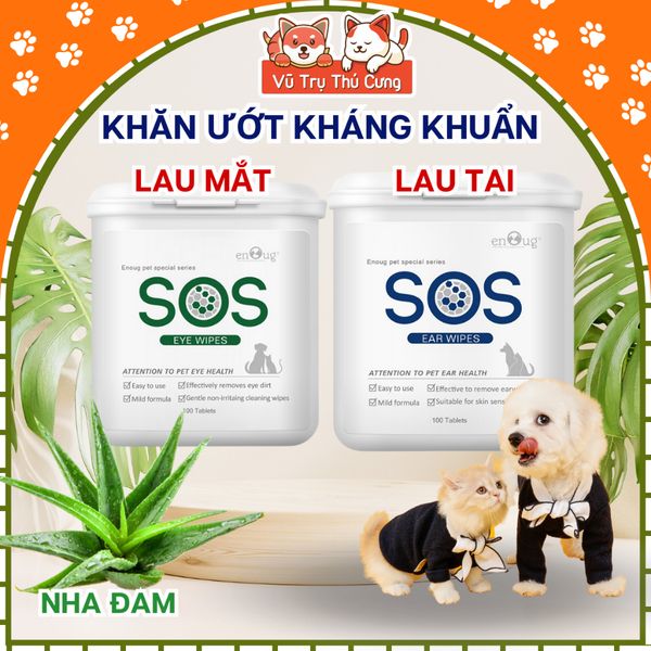 Khăn Ướt Lau Mắt / Lau Tai Cho Thú Cưng SOS 100 Miếng