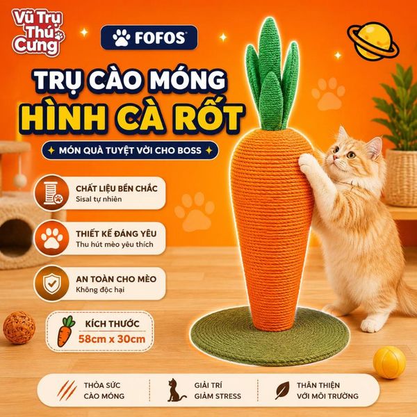 Bàn Cào/ Trụ Cào Móng Cho Mèo Hình Quả Cà Rốt Thương Hiệu FoFos