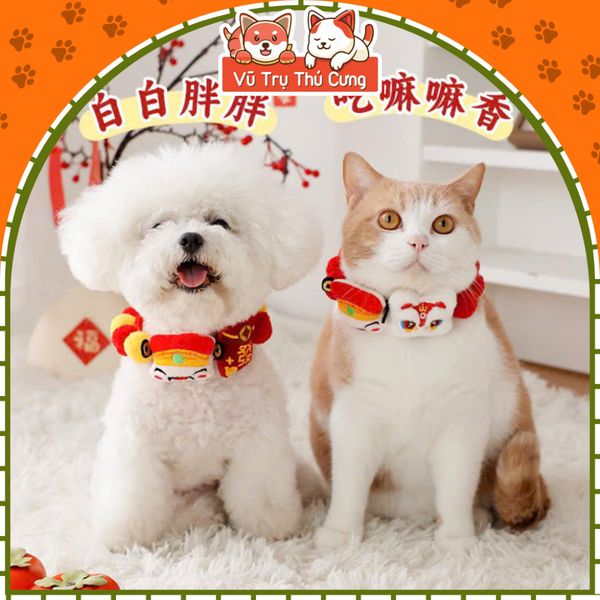 Vòng Cổ Cho Chó Mèo Tết Cổ Truyền Họa Tiết Con Lân