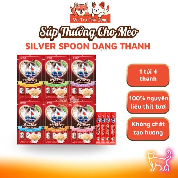 Súp Thưởng Cho Mèo Silver Spoon Thái Lan Từ Thịt Cá Thật (Túi 4 Thanh)