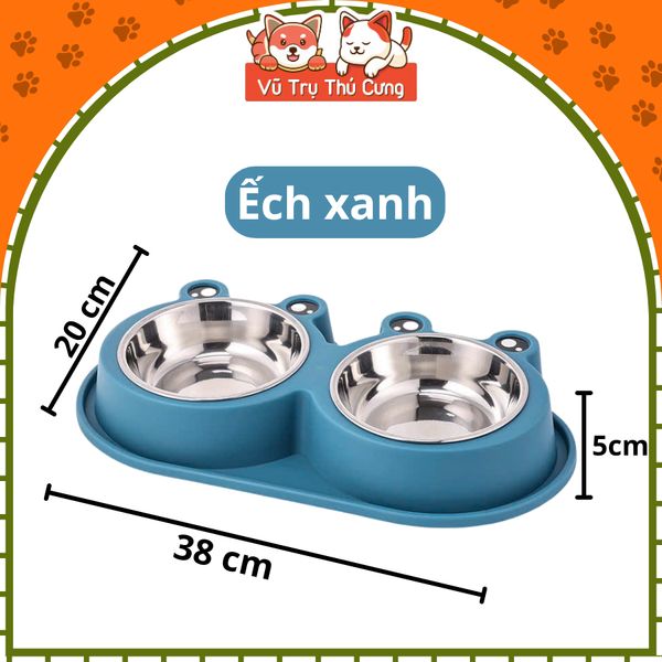 Bát Ăn Đôi Cho Chó Mèo Họa Tiết Con Ếch Dễ Thương
