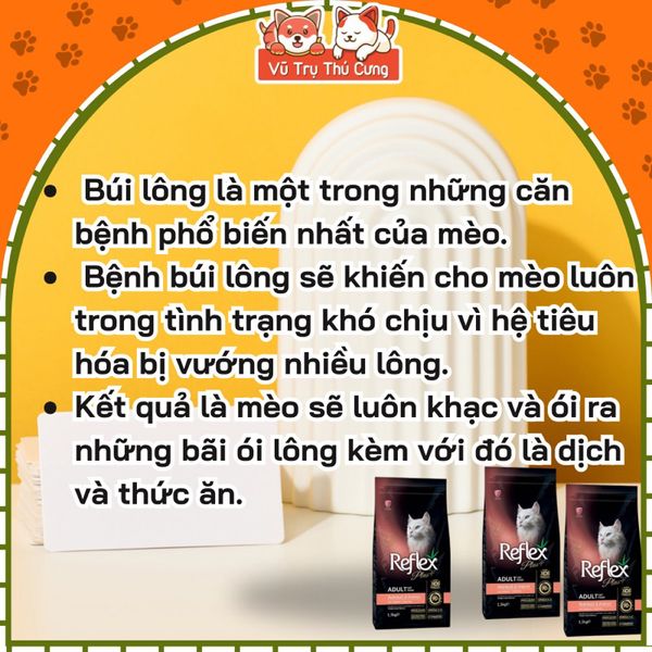 Hạt Reflex Plus hỗ trợ Tiêu búi lông Mèo Hairball Indoor 1,5Kg