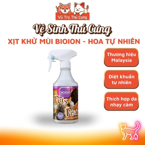 Xịt Khử Mùi Cho Thú Cưng BIOION Pet Pounce Chai 500ml, Thành Phần Lành Tính, Không Cồn