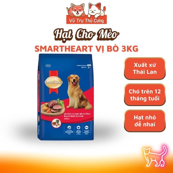 Hạt Cho Chó Trưởng Thành Vị Bò Nướng SmartHeart 3kg