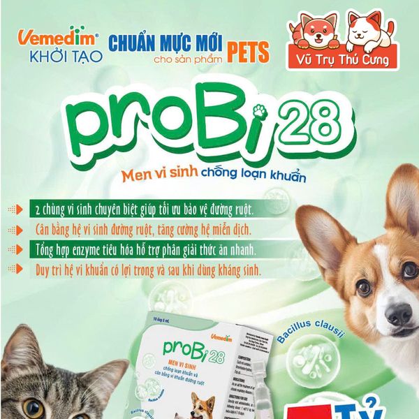 Men Vi Sinh Vemedim Cho Chó Mèo Probi 28 , Tăng Cường Hấp Thu Dinh Dưỡng 5ml