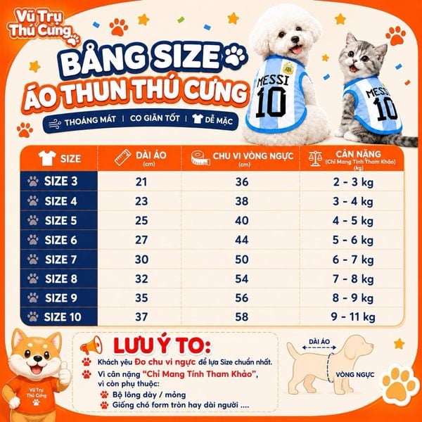 Áo Thun Bóng Đá WC Argentina Cho Thú Cưng Nhiều Size Nhỏ Đến Lớn
