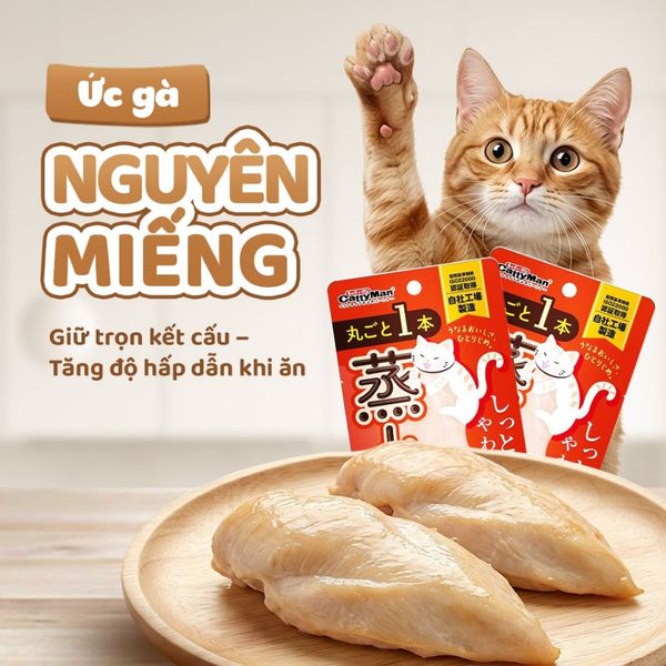 Combo 5 Gói Ức Gà Hấp Nguyên Miếng Cho Chó Mèo CattyMan