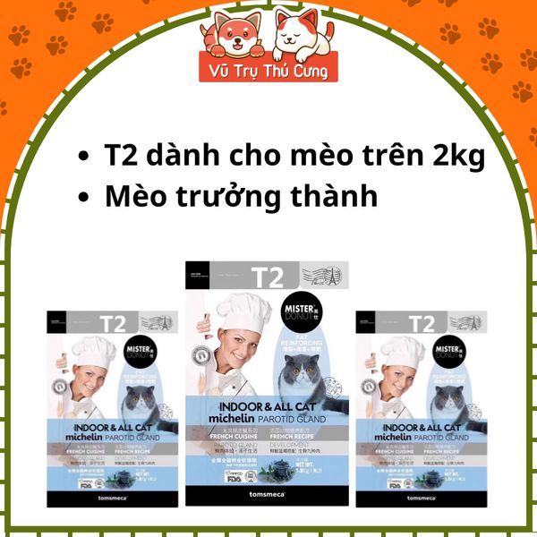 Thức Ăn Hạt Cho Mèo Mister Donut T1 & T2 Topping Thịt Sấy