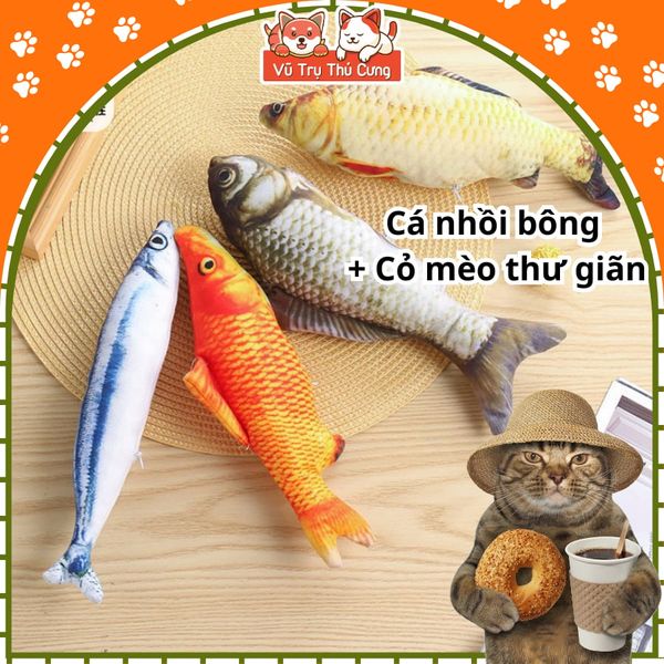 Đồ Chơi Cho Chó Mèo-Cá Nhồi Bông Kèm Catnip Thư Giãn