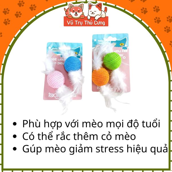 Đồ Chơi Cho Mèo Set 2 Bóng Thừng Tròn Kèm Lông Vũ Giúp Mèo Vận Động, Giải Trí Phát Triển Toàn Diện2