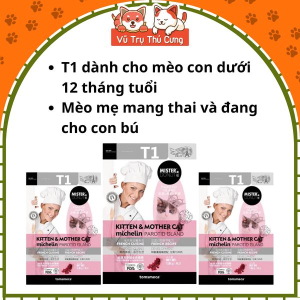 Thức Ăn Hạt Cho Mèo Mister Donut T1 & T2 Topping Thịt Sấy
