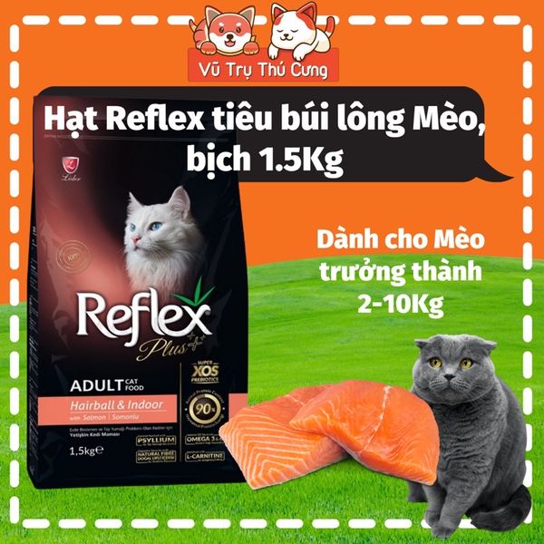 Hạt Reflex Plus hỗ trợ Tiêu búi lông Mèo Hairball Indoor 1,5Kg