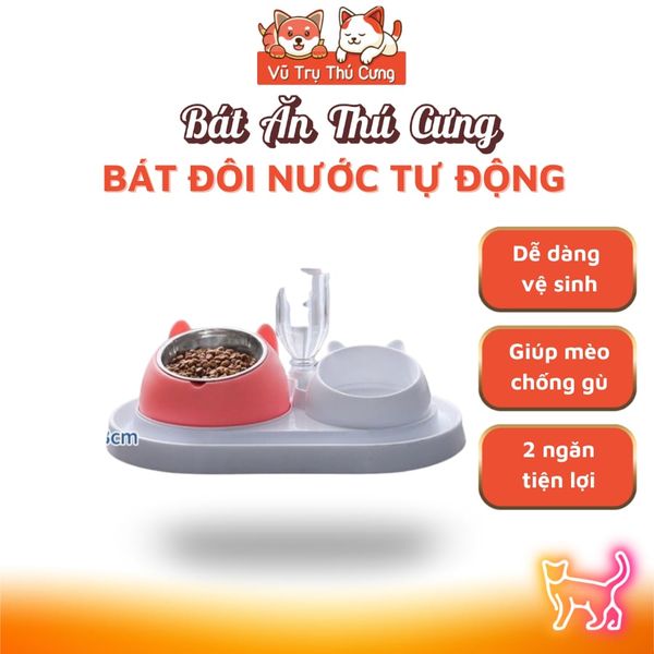 Bát Ăn Chống Kiến Và Chống Gù Lưng Cho Chó Mèo Kèm Bình Nước Tự Động