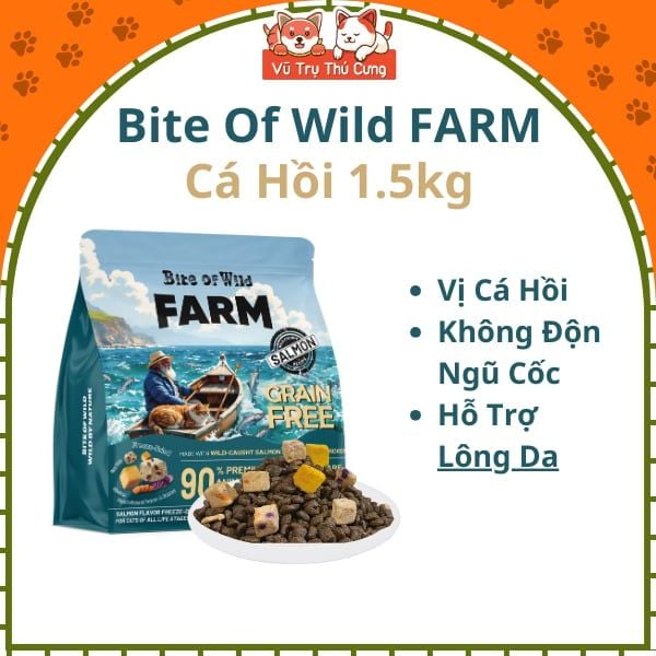 Thức Ăn Hạt Cho Mèo Bite Of Wild Farm 1,5kg Vị Cá Hồi, Mượt Lông Da, Không Ngũ Côc, Topping Thịt Sấy2
