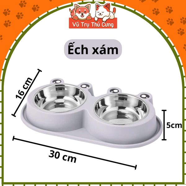 Bát Ăn Đôi Cho Chó Mèo Họa Tiết Con Ếch Dễ Thương