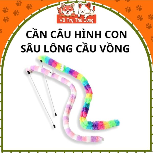 Đồ Chơi Cho Mèo Cần Câu Hình Con Sâu Lông Cầu Vồng Giúp Giảm Stress2