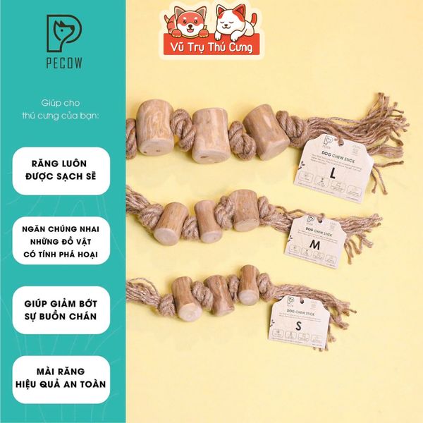 Đồ Chơi Cho Chó Dây Thừng 3 Cục Gỗ Pecow Gỗ Cà Phê Tự Nhiên