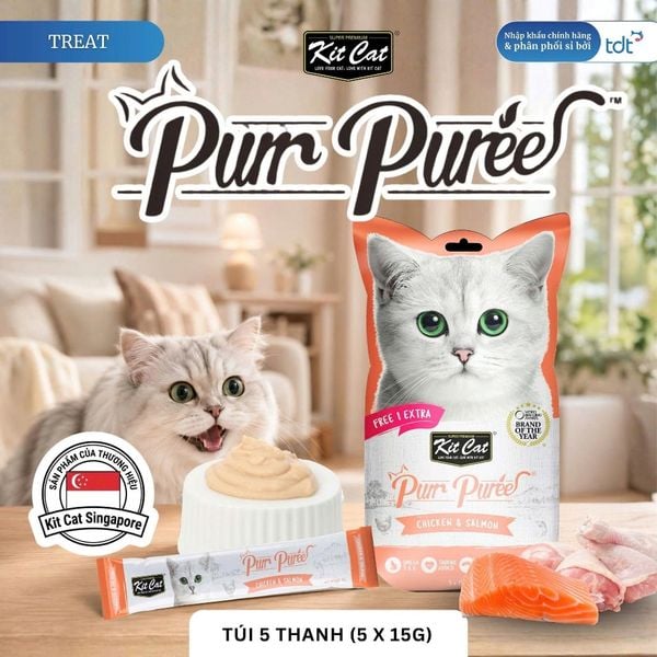 Súp Thưởng Cho Mèo Kitcat Purr Puree Túi 5 Thanh - Bổ Sung Vitamin, 100% Tự Nhiên