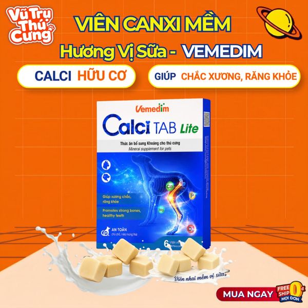 Viên Canxi Mềm Vị Sữa Cho Chó Mèo Calci Tab Lite Vemedim- Hộp 6 Viên