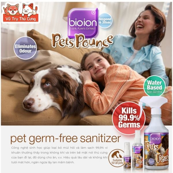 Xịt Khử Mùi Cho Thú Cưng BIOION Pet Pounce Chai 500ml, Thành Phần Lành Tính, Không Cồn