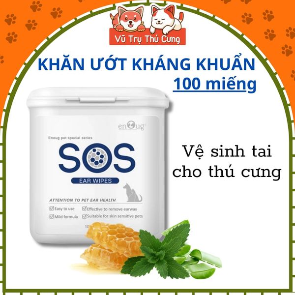 Khăn Ướt Vệ Sinh Tai Cho Chó Mèo SOS 100 miếng