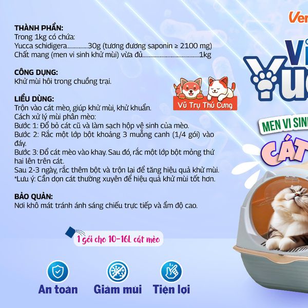 Men Vi Sinh Khử Mùi Hôi Cát Mèo, Giảm Vi Khuẩn Vime Yucca 100g2