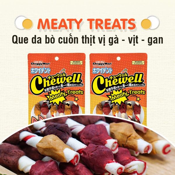 Snack Cho Chó Que Da Bò Cuốn Thịt Xiên 3 Vị DoggyMan (6 Xiên)