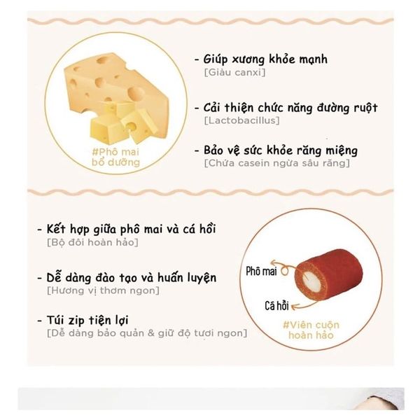 Snack huấn luyện cho Chó Phô mai cuộn Cá hồi Bowwow Cheese Roll Hàn Quốc 120g