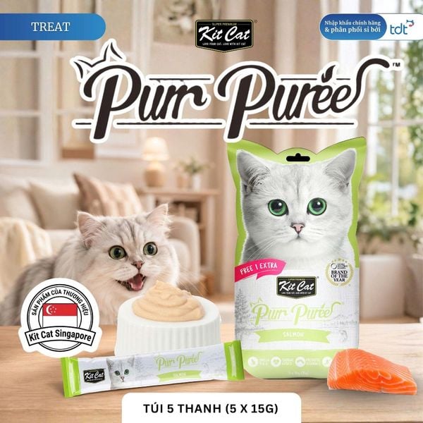 Súp Thưởng Cho Mèo Kitcat Purr Puree Túi 5 Thanh - Bổ Sung Vitamin, 100% Tự Nhiên