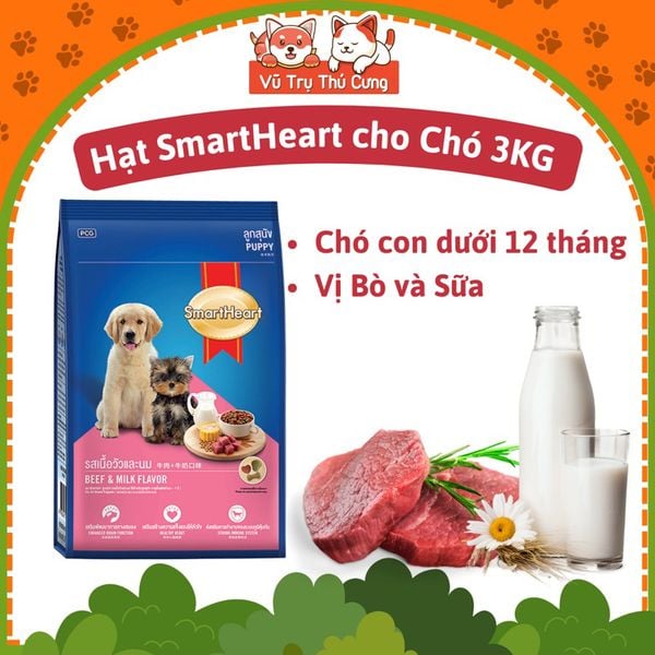 (1.3Kg) Thức ăn hạt SmartHeart Puppy dành cho Chó con vị Thịt bò và sữa