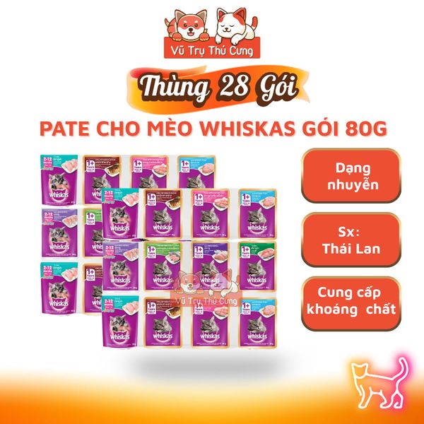 Thùng 28 Gói Pate Cho Mèo Whiskas 80g