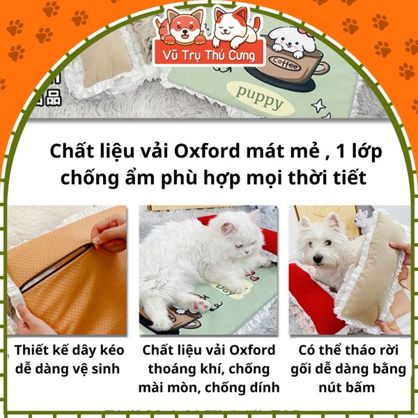 Nệm Ngủ Cho Chó Mèo Kèm Gối Họa Tiết Đáng Yêu