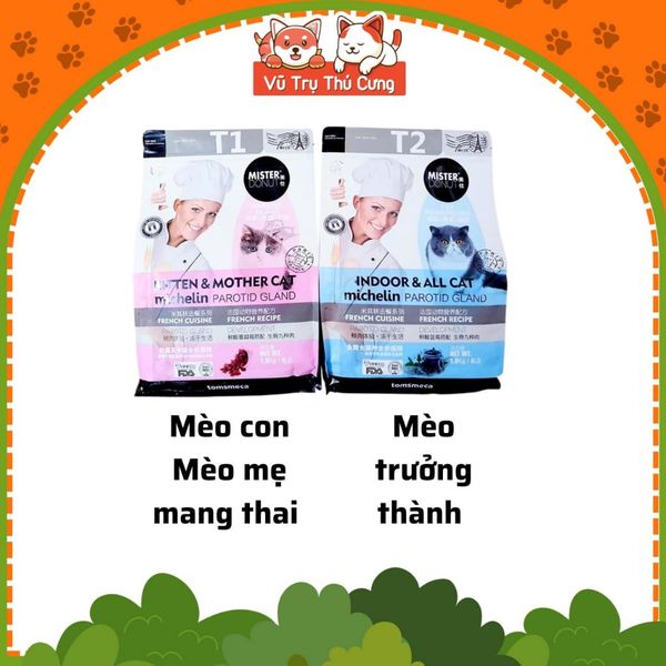 Thức Ăn Hạt Cho Mèo Mister Donut T1 & T2 Topping Thịt Sấy