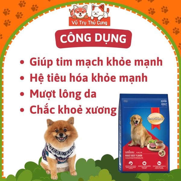 Hạt Cho Chó Trưởng Thành Vị Bò Nướng SmartHeart 3kg