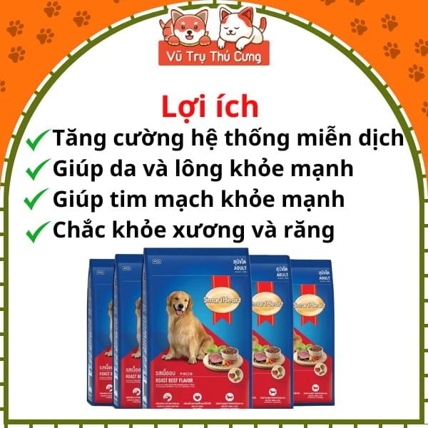 (1.3Kg) Thức ăn hạt SmartHeart Puppy dành cho Chó con vị Thịt bò và sữa