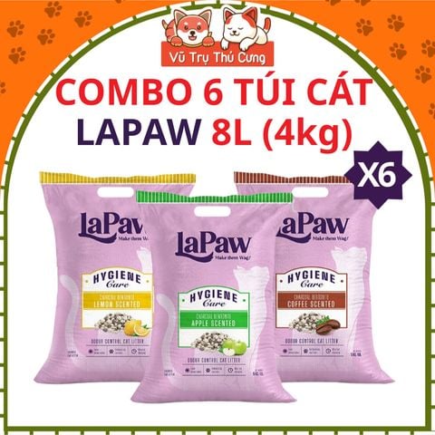 Combo Tải 6 Túi Cát Lapaw Than Hoạt Tính 8L-Khử Mùi Hiệu Quả, Vón Tốt