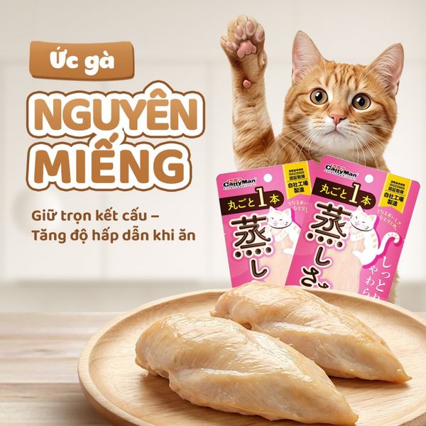 Combo 5 Gói Ức Gà Hấp Nguyên Miếng Cho Chó Mèo CattyMan