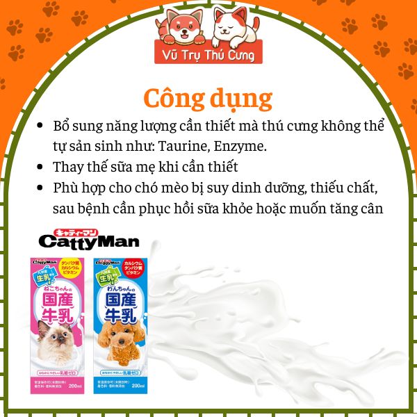 Sữa Tươi Pha Sẵn Không Chứa Lactose Dành Cho Chó Mèo DoggyMan 200ml2