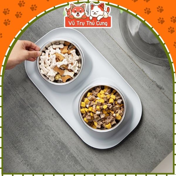Bát Ăn Cho Chó Mèo Chống Kiến Kèm 2 Chén Inox