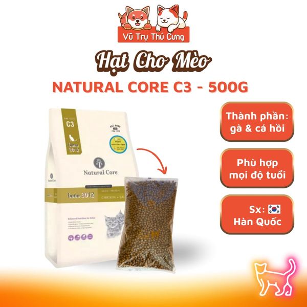 Hạt Cho Mèo Mọi Độ Tuổi Natural Core Bene C3 - 500g