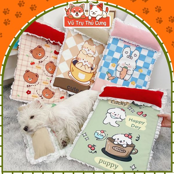 Nệm Ngủ Cho Chó Mèo Kèm Gối Họa Tiết Đáng Yêu