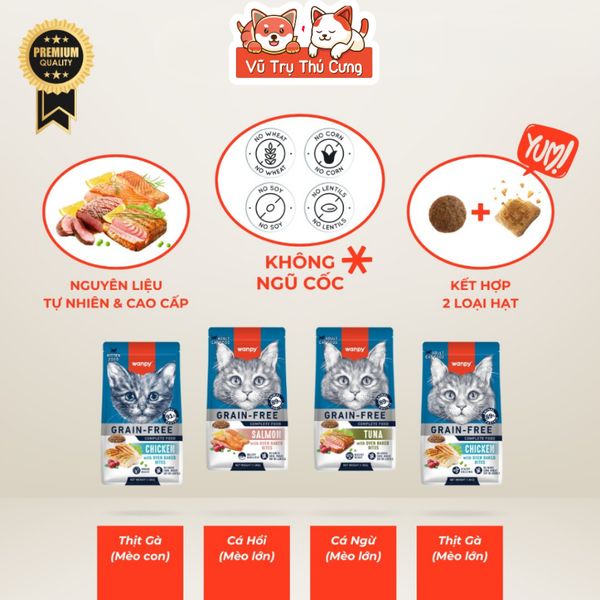Hạt Cho Mèo Wanpy Grain Free Không Độn Ngũ Cốc, Giúp Mèo Mượt Lông, Hỗ Trợ Tiêu Hóa